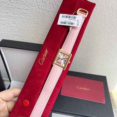 Cartier Tank Solo Stainless Steel 24MM Imported Quartz Movement Gold Bezel Women Square Watch
